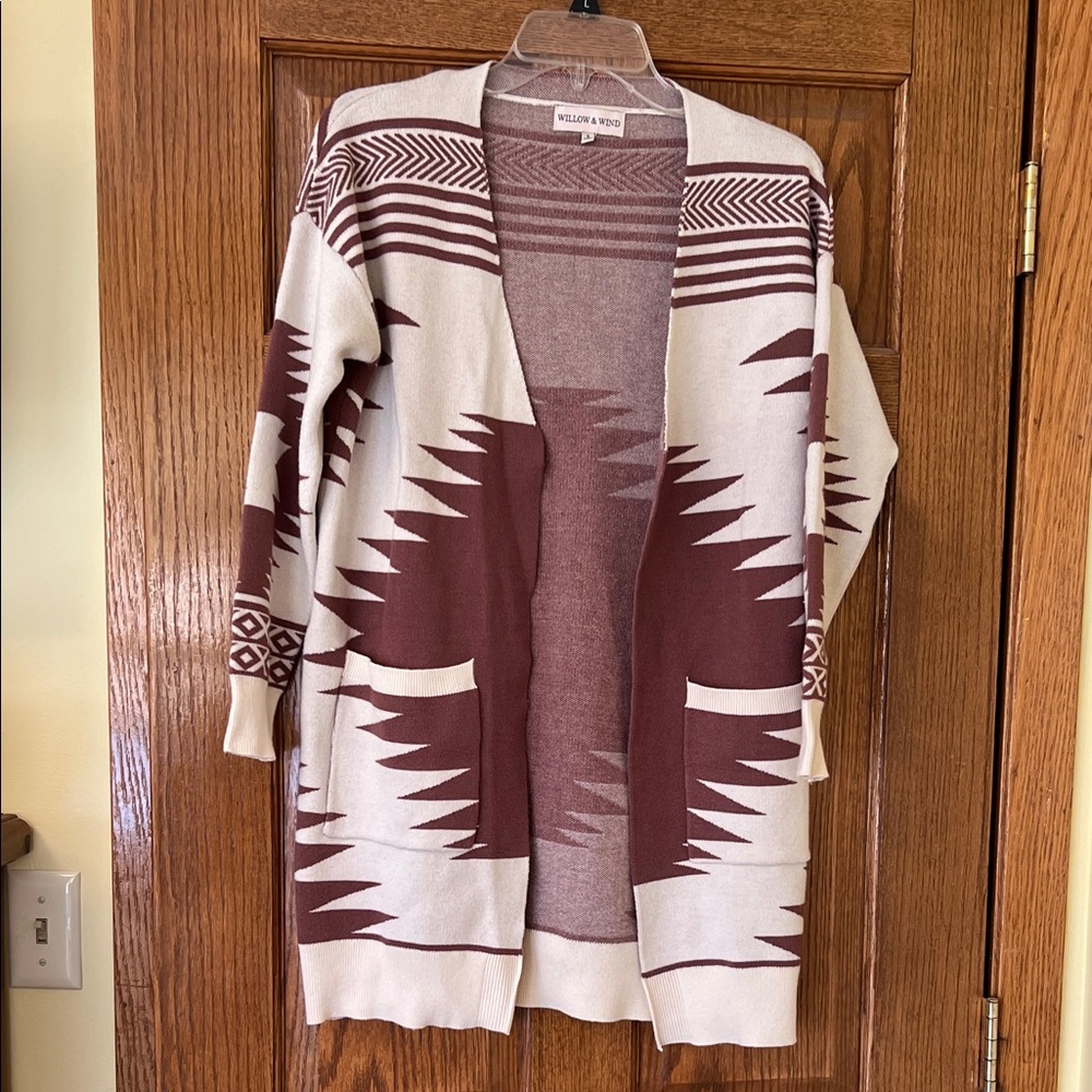 Women's Geometric Cardigan - Brown and Cream